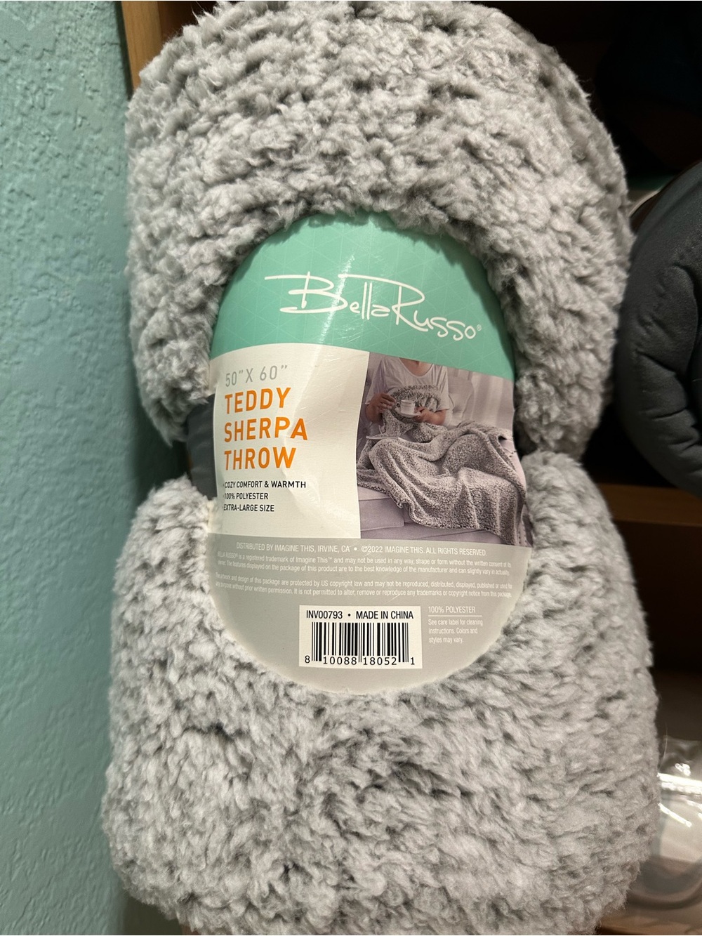 Bella Russo Teddy Sherpa Throw Gray